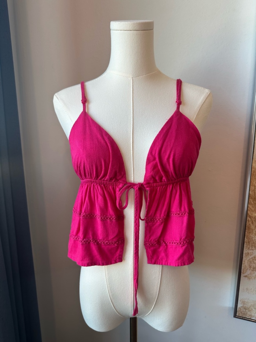 Shein Bright Fuchsia Tie-Front Cami Top Barbiecore Size Small Casual Y2K Style